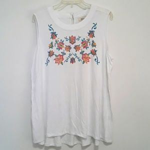 Style & Co. White Floral Print Tunic Tank‎ Top 2X
